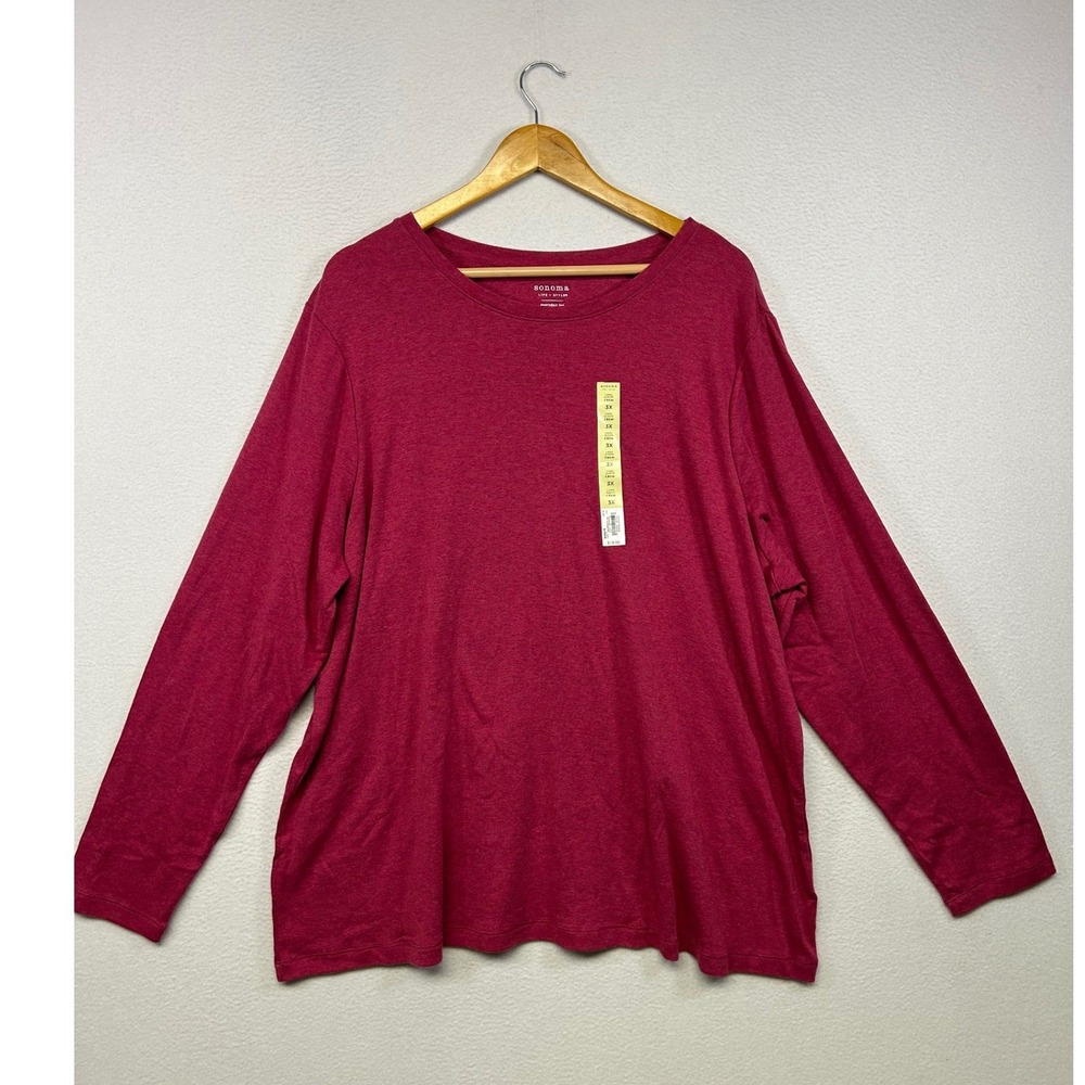 Casual Basic Sonoma Women 3X Raspberry Pink Long Sleeve Everyday Tee
